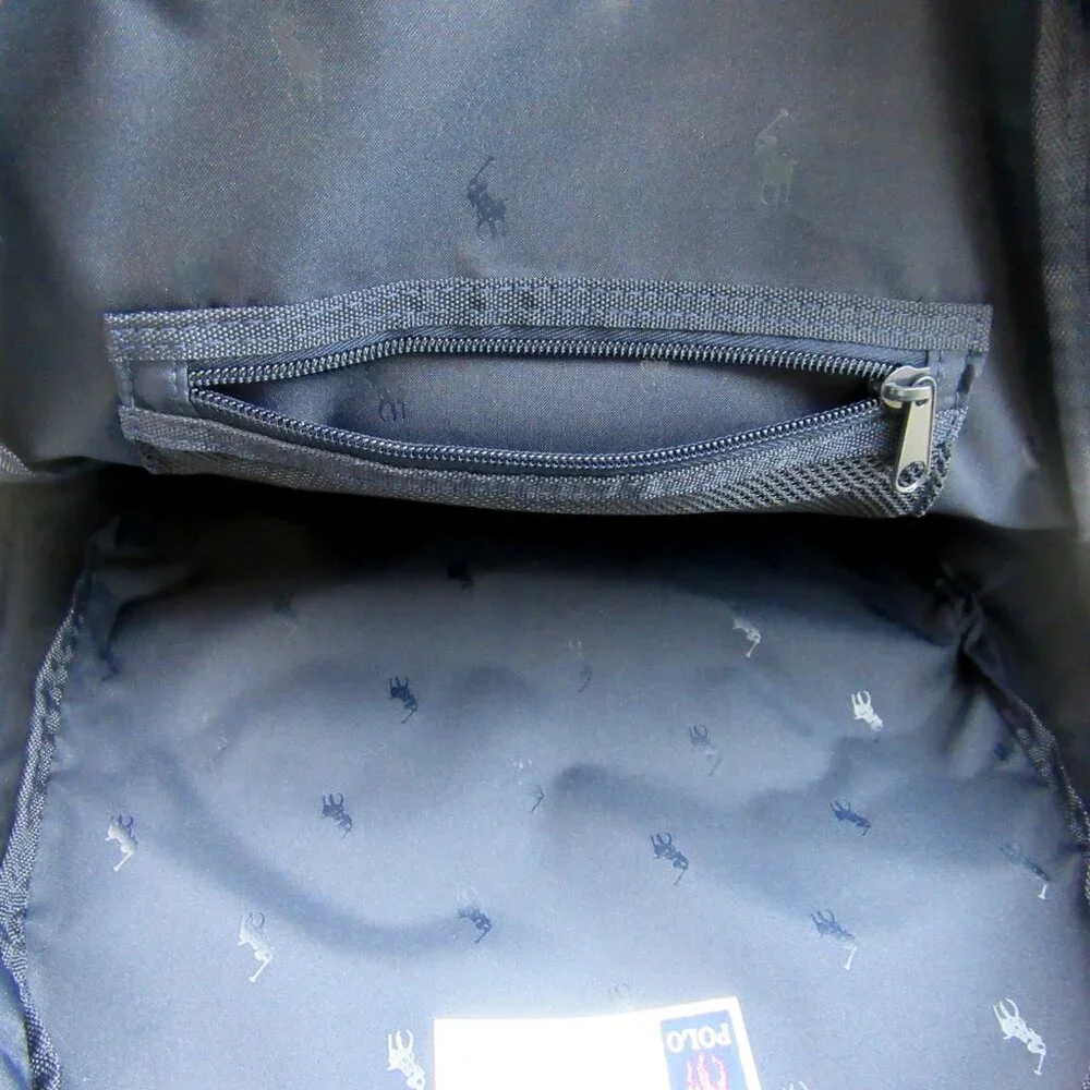 Polo Ralph Lauren Polo Bear Red Navy Plaid Check Backpack School Travel - Picture 14 of 16